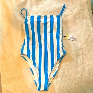 Elegant Blue and White Striped Women's One-Piece Swimsuit